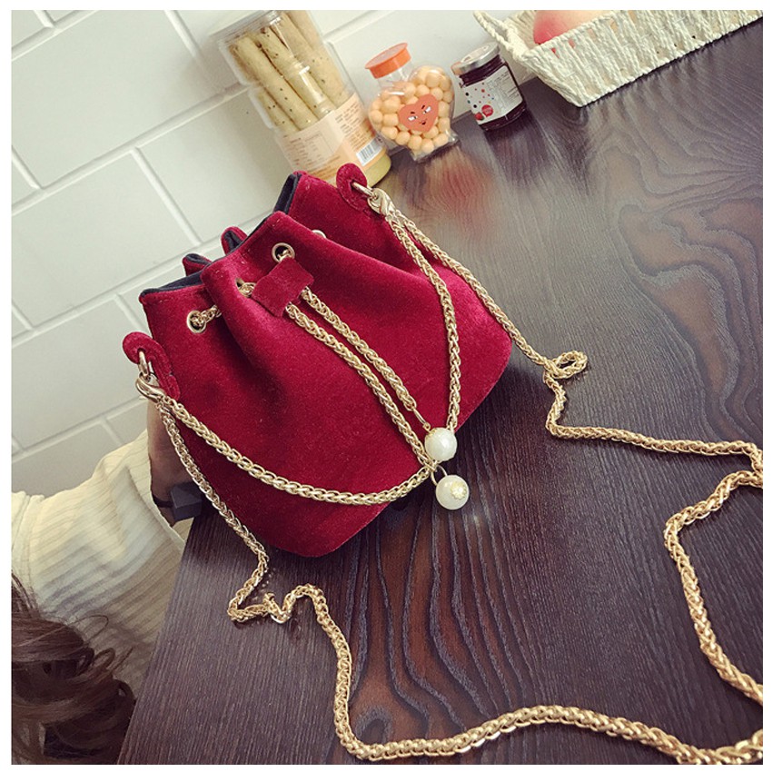 Gold Chain Sling Bag Bucket Tote Shoulder Beg Bags Handbag