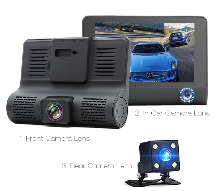 GOQ D90 - 3 Camera Lens Car Dashcam Camcorder HD Cam