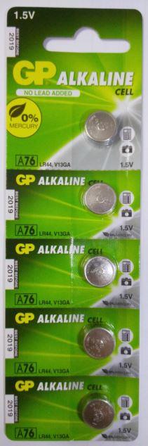 GP Genuine A76/LR44/A76/AG13/L11 1.5V (5pcs per card) Best Before 2019