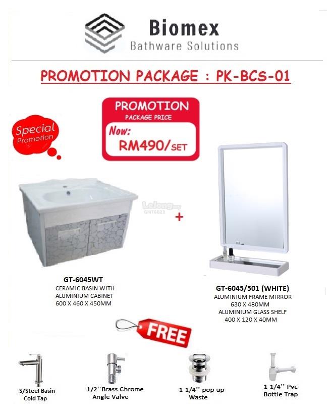 Gt 6045wt Ceramic Basin Cabinet With Frame Mirror And Shelf Set