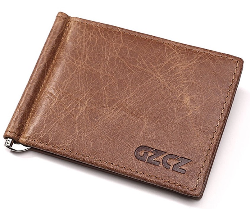 GZCZ Genuine Cowhide Leather Money Clip Wallet Men Casual Italy Fashion Card H