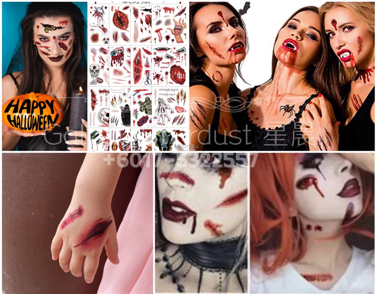 Halloween Temporary Tattoo Fake Blood Scab Face Vampire Zombie Cosplay