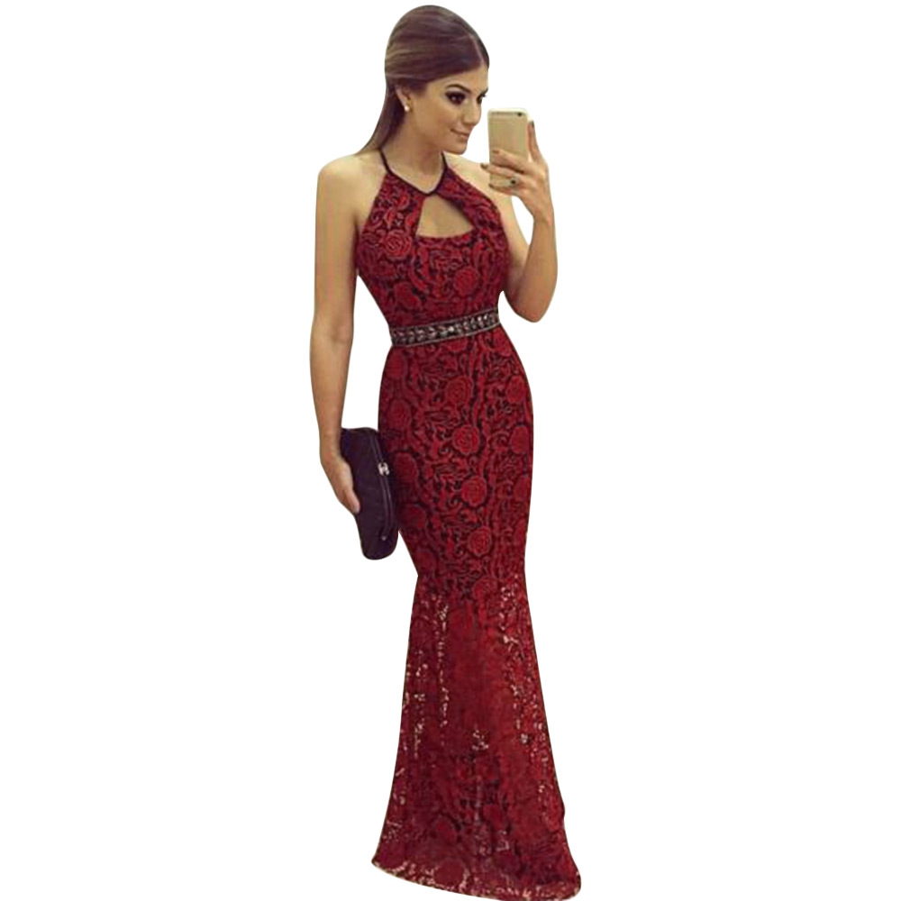 Halter Neck Backless Lace Maxi Fisht End 8 1 2020 11 30 Am Halter Neck Backless Lace Maxi Fishtail Dress For Women Red Size S M