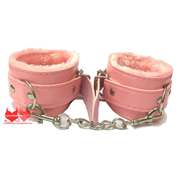Hand Cuffs +  Ankle Cuffs BDSM Bondage Restraints (Pink)