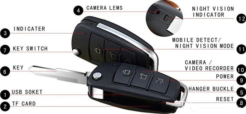 HD Night Vision Camcorder 1280x960 Car Key Chain Camera DV DVR Motion