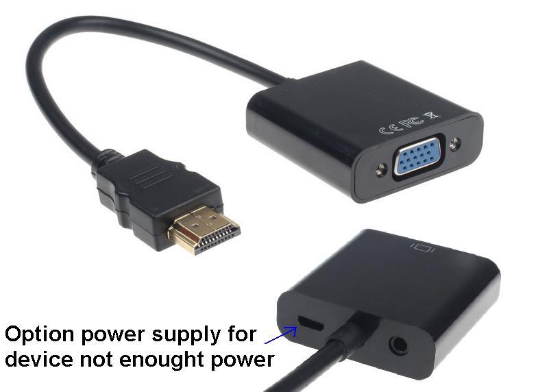 HDMI to VGA with Audio Converter Adapter Power supply Cable micro USB