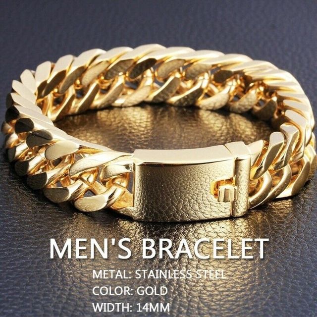 Heavy Gold Original Steel Cuban Curb Chain Men's Bracelet Wrist ID Link Bangle