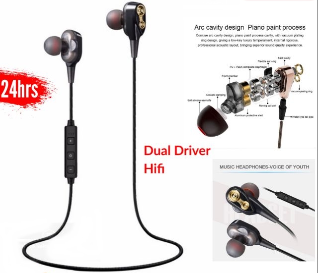 Hifi Dual Driver Wireless Bluetooth Earbuds Speaker Sport HIFI Earphones Bass