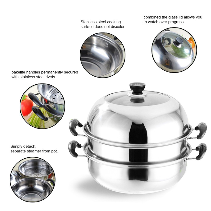 High Quality 304 Stainless Steel 2 Layers Steam Pot Soup Pot Cook HL-COOK-001