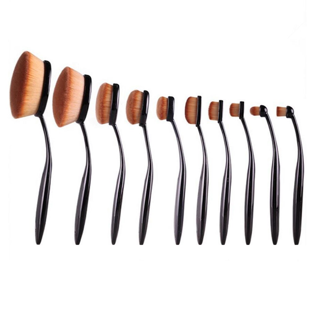 High Quality Professional Cosmetic Oval Curve Makeup Brush Set 10 Pcs