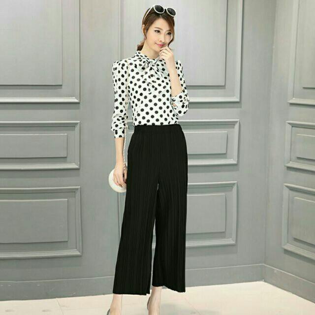  High Waist Pleated Elastic Nice Wide Leg Pants