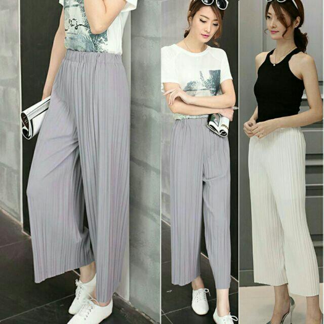  High Waist Pleated Elastic Nice Wide Leg Pants
