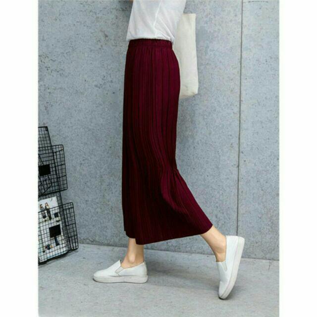  High Waist Pleated Elastic Nice Wide Leg Pants