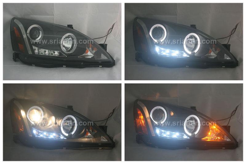 Honda Accord 03-07 Black Projector Head Lamp w Ring &amp; LED