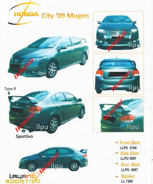 Honda City '09 Mugen Style Full Set Skirting + Spoiler PU Body Kit