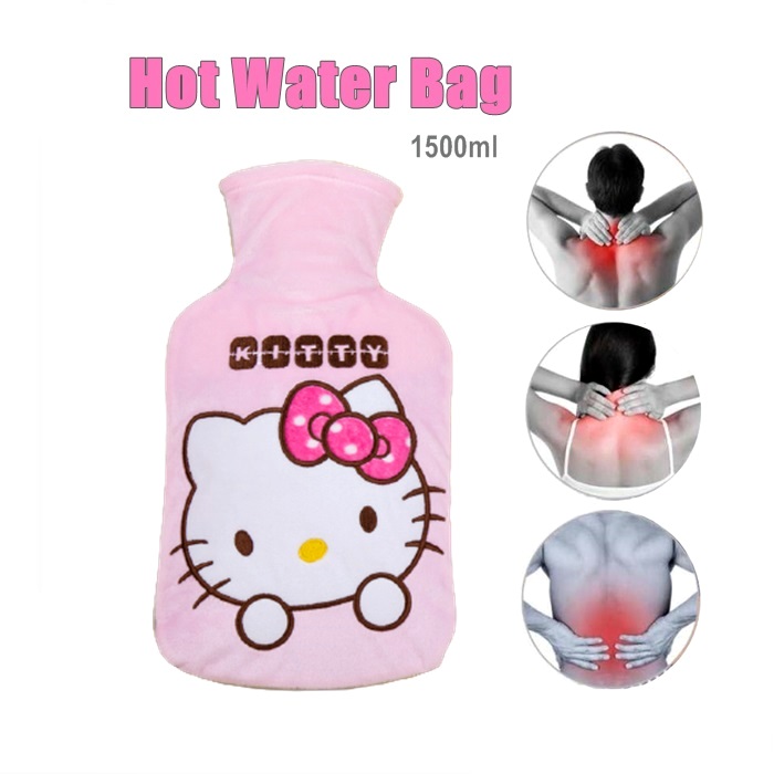Hot Water Bag with Plush Cloth Hot Compress Stomach Warm Water Bag