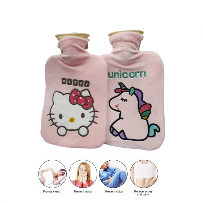 Hot Water Bag with Plush Cloth Hot Compress Stomach Warm Water Bag