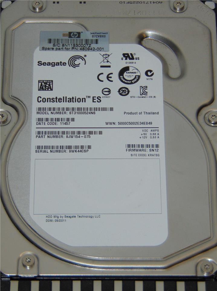 HP 591447-001 1TB 3.5' 7.2K RPM SATA Hard Drive Seagate ST31000340NS