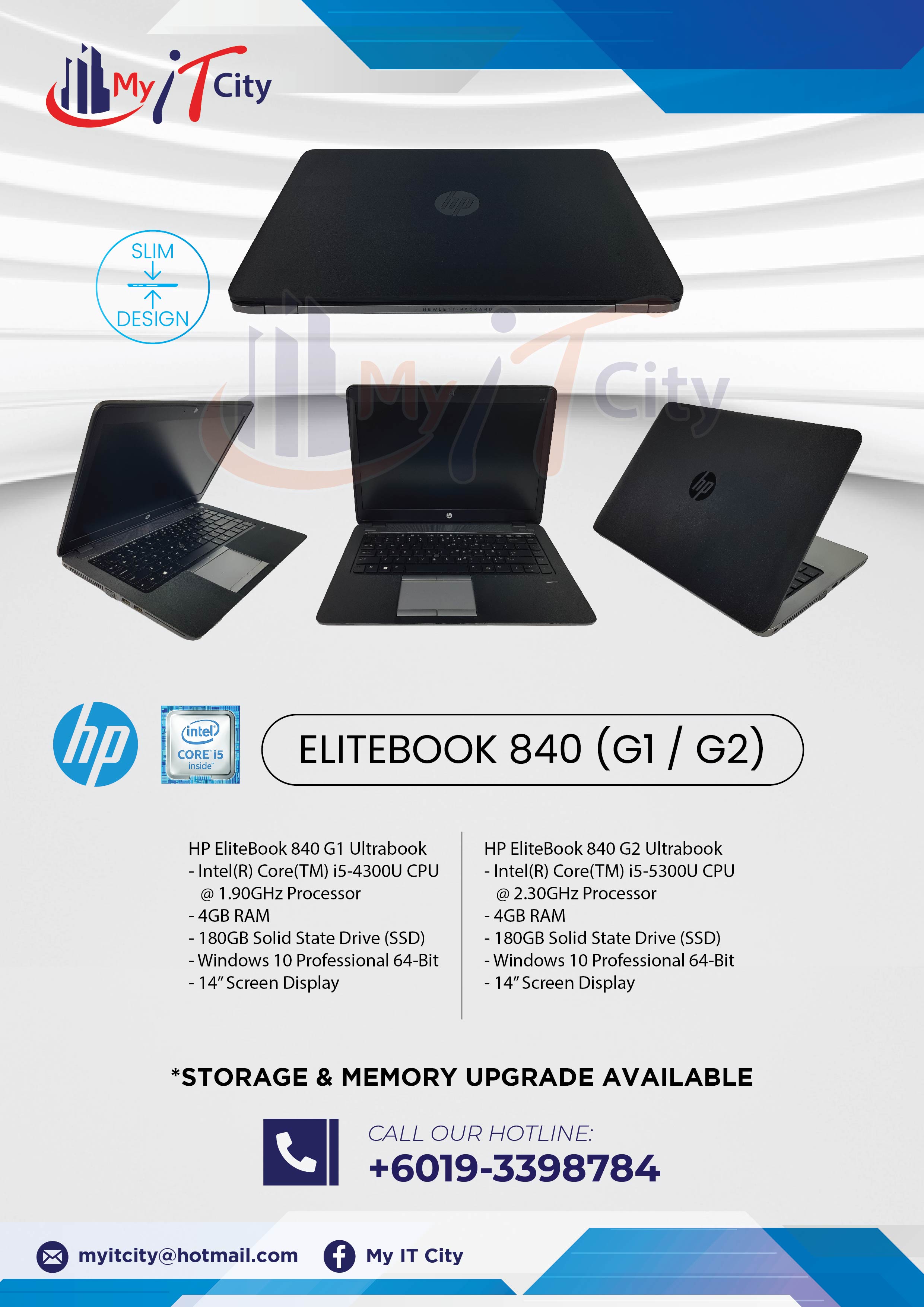 HP ELITEBOOK 840 G2 - Intel i5 (5th Gen)/4GB/180B SSD/Windows 10 Pro