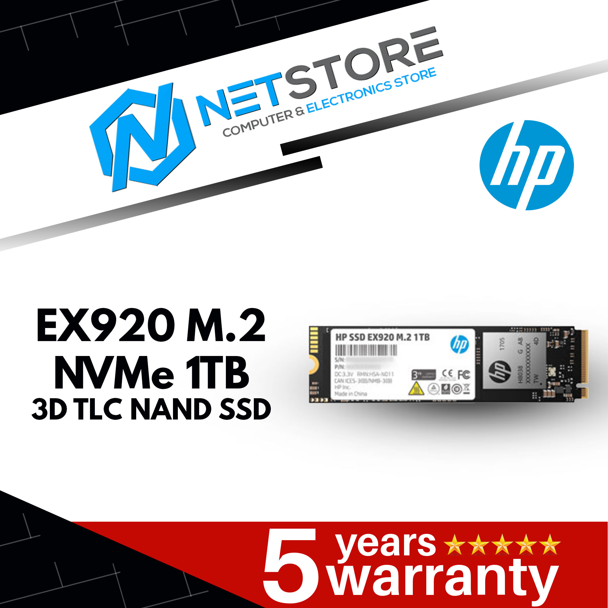 HP EX920 M.2 1TB PCIe 3.0 x4 NVMe 3D TLC NAND Internal SSD