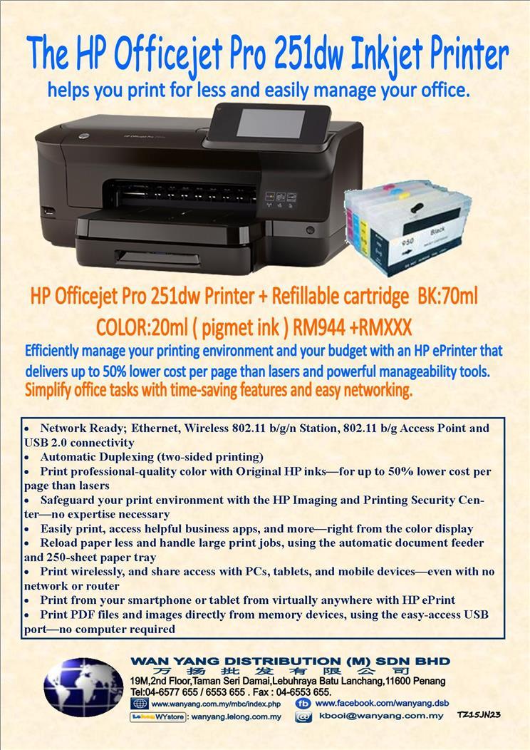 HP Officejet Pro 251dw + HP Refillable Cartridges Pro950/951