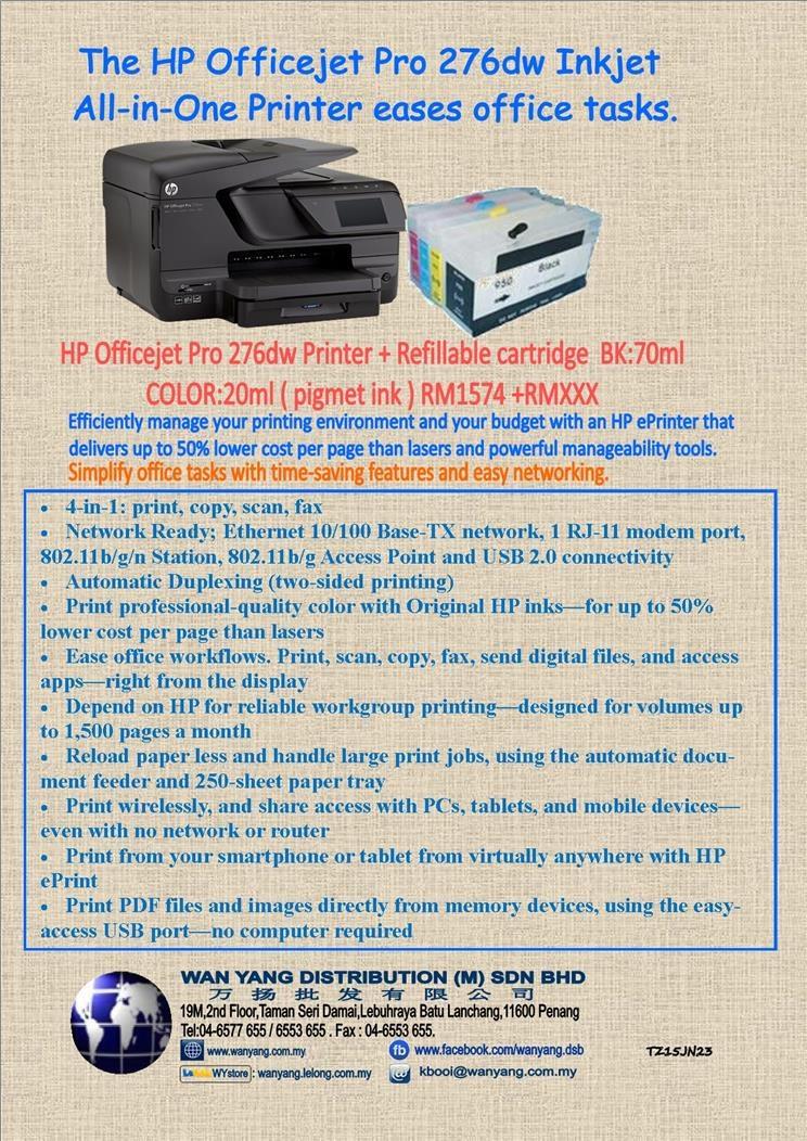 HP Officejet Pro 276dw + HP Refillable Cartridges Pro950/951