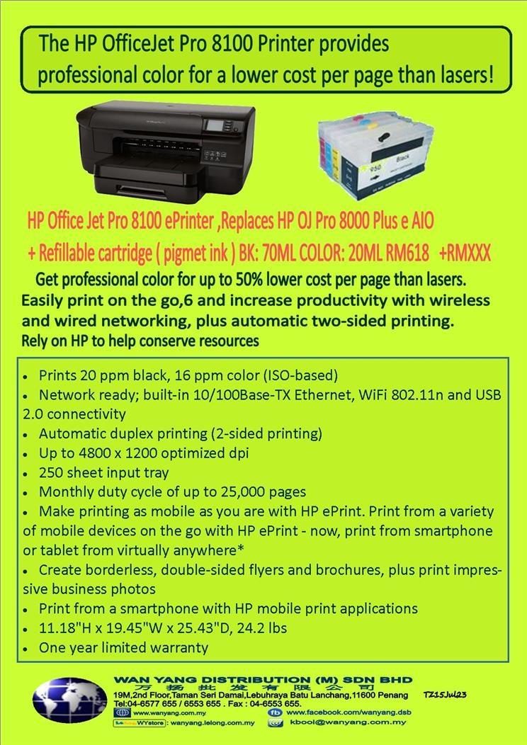 HP OfficeJet Pro 8100 + HP Refillable Cartridges Pro950/951