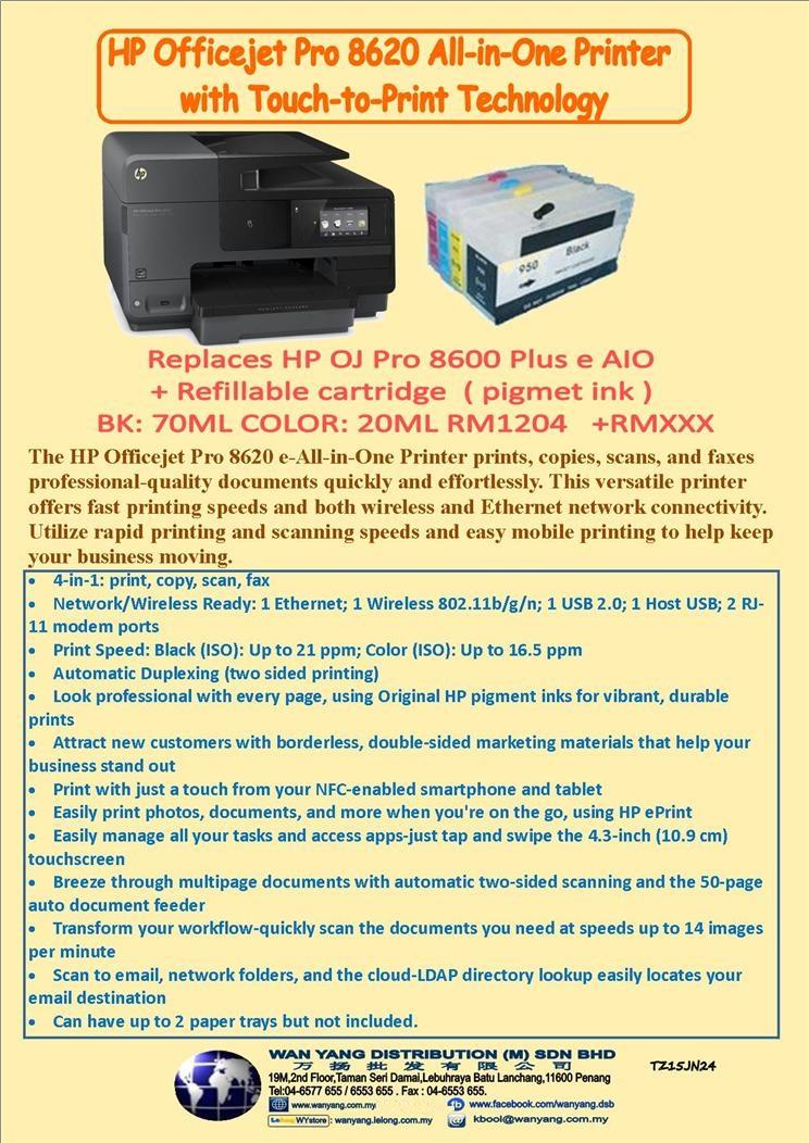 HP Officejet Pro 8620e + HP Refillable Cartridges Pro950/951