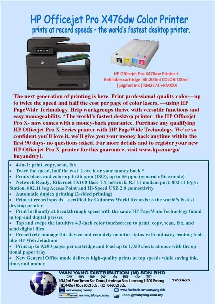 HP Officejet Pro X476dw + HP Refillable Cartridges Pro970