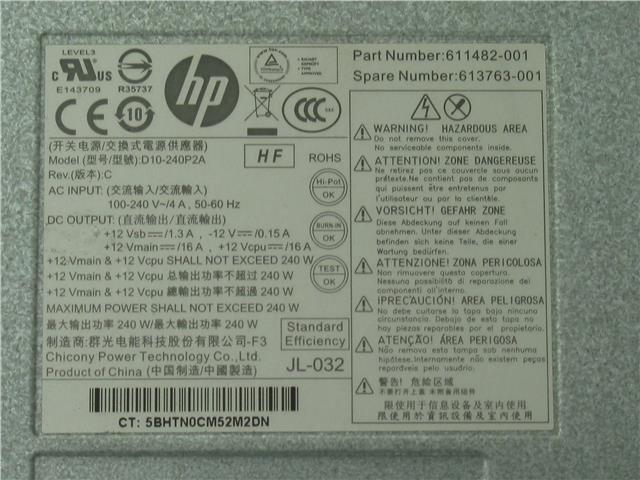 HP Power Supply 611481-001 611482-001 503375-001 503376-00 Elite 8300S