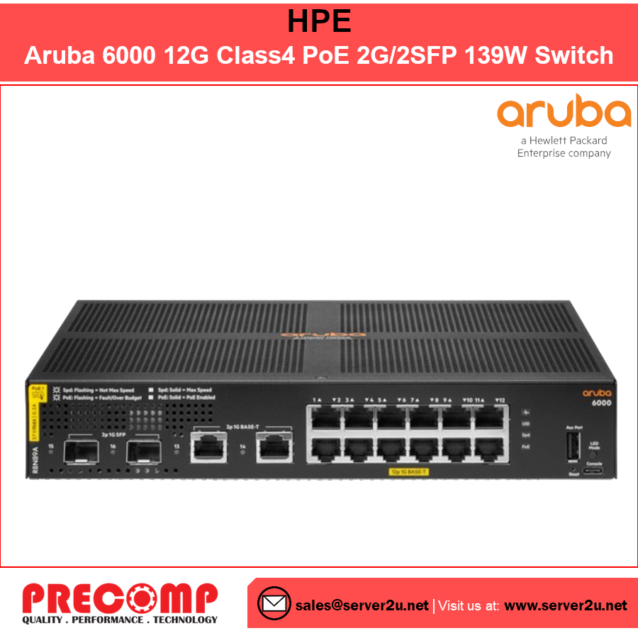 HPE Aruba 6000 12G Class4 PoE 2G/2SFP 139W Switch (R8N89A)