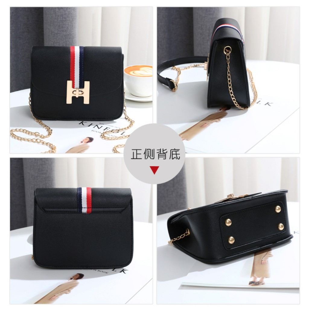 HStripe Design Gold Chain Mini Sling Bag