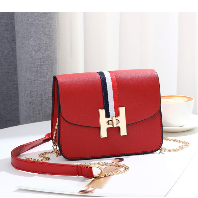 HStripe Design Gold Chain Mini Sling Bag