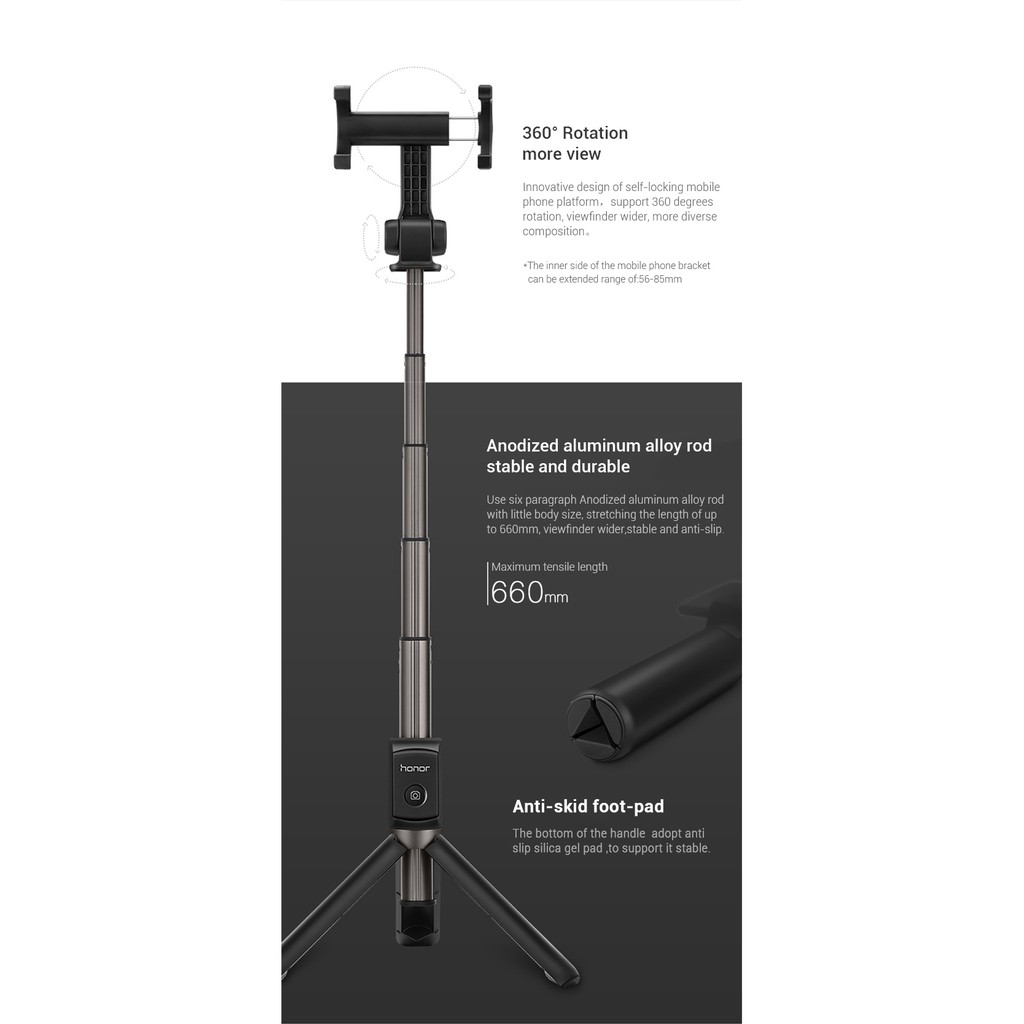 Huawei Honor AF15 Bluetooth 3.0 Selfie Stick Extendable Tripod Monopod
