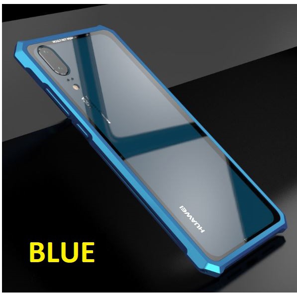 Huawei P20 / P20 Pro Nova 3E Metal Bumper Tempered Glass Phone Case Cover Casi