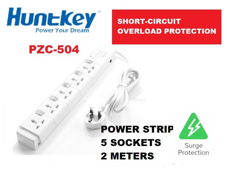 HUNTKEY PZC504 POWER STRIP SURGE PROTECTOR 5 PLUGS 2 METER EXTENSION SOCKET