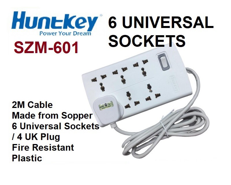 HUNTKEY SZM601 Power Extension Power Strip with 6 Sockets 2M Extension Cord Ch