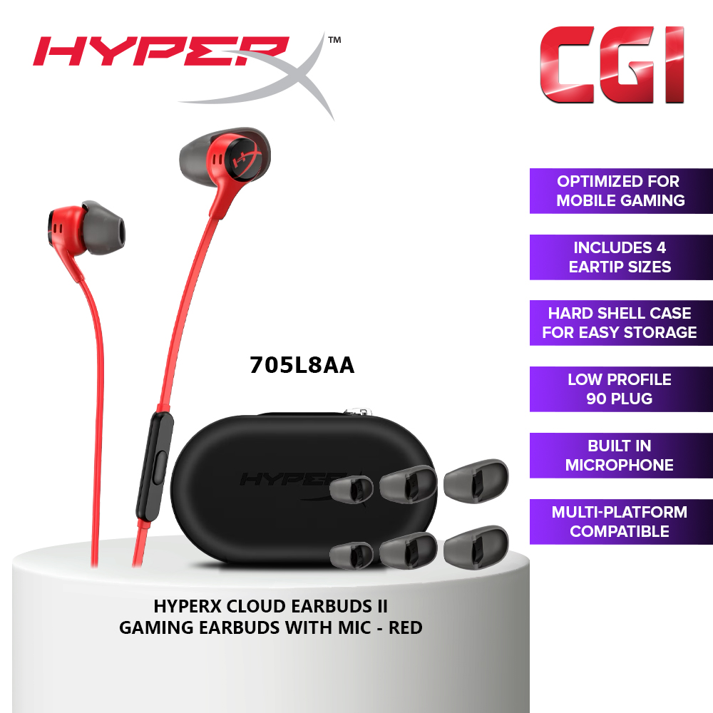 HyperX Cloud Earbuds II Gaming Headphones with Mic -Red (705L8AA)