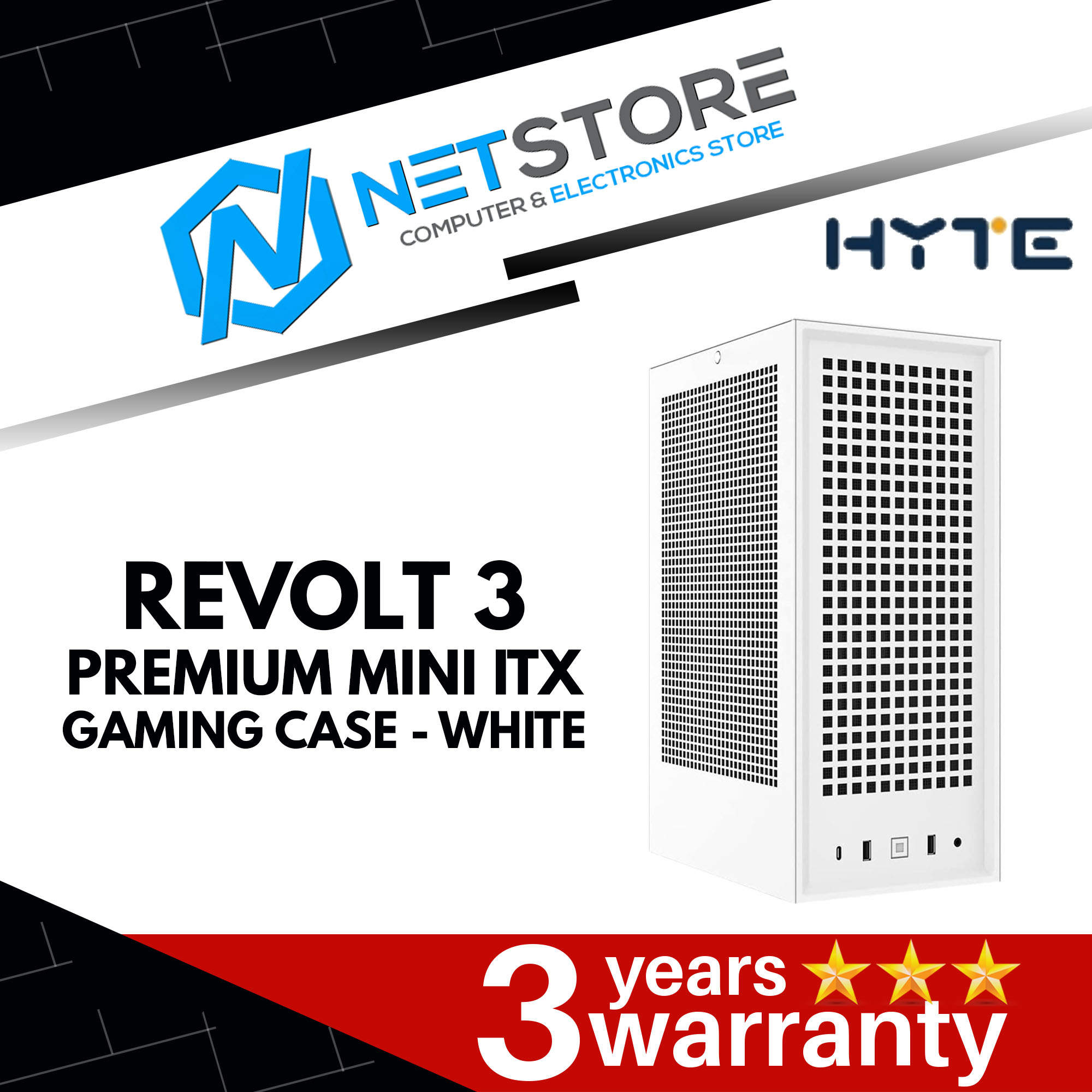 HYTE REVOLT 3 PREMIUM MINI ITX GAMING CASE - WHITE - CS-HYTE-REVOLT3-W