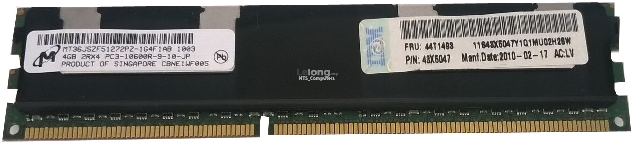 IBM 4GB DDR3 2Rx4 PC3-10600R 1333MHz CL9 1.5V ECC Reg (44T1493)