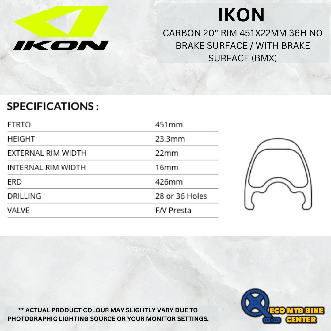 IKON CARBON 20&quot; RIM 451X22MM 36H NO BRAKE SURFACE / WITH BRAKE SURFACE