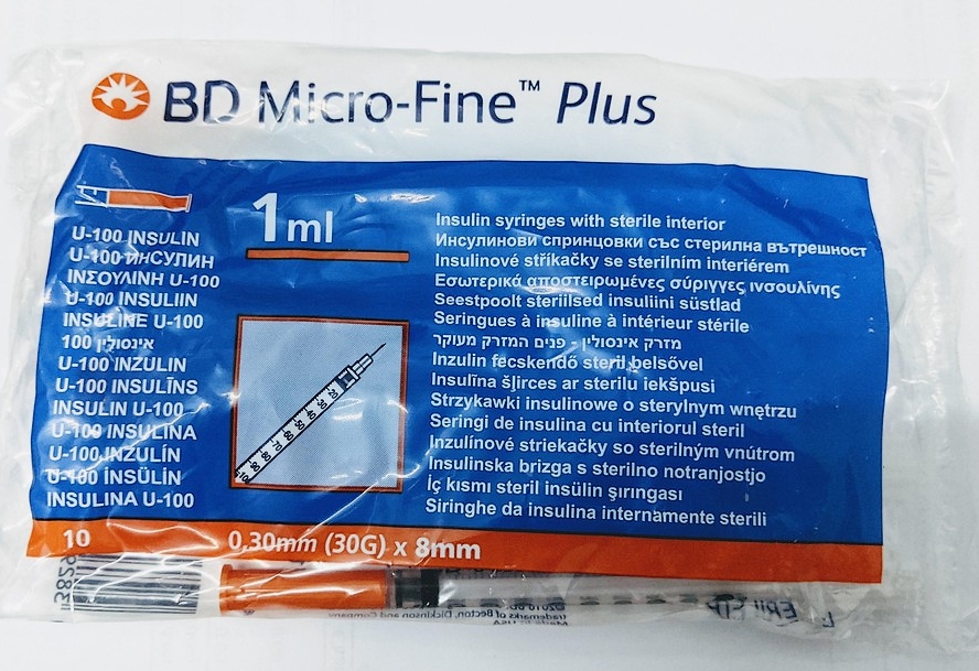 Insulin Syringe With Fixed Needle 1ml 30G X 5/16 &rdquo; (8mm)