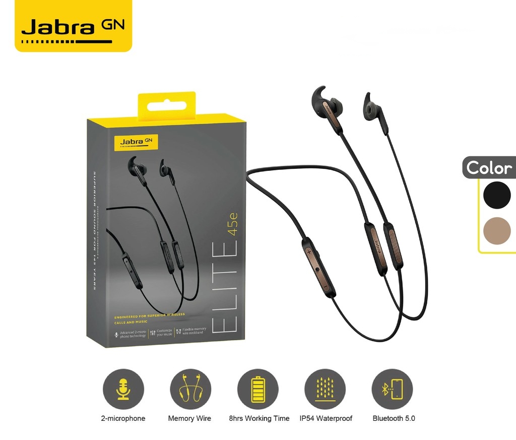 Jabra Elite 45e Wireless Bluetooth Headphone Headset with Mic  &amp; Noise Can