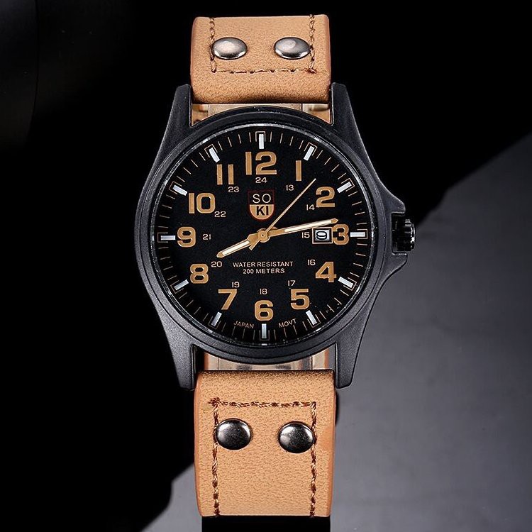 Japan Style SK4 Soki Military Calendar Leather Strap Watch
