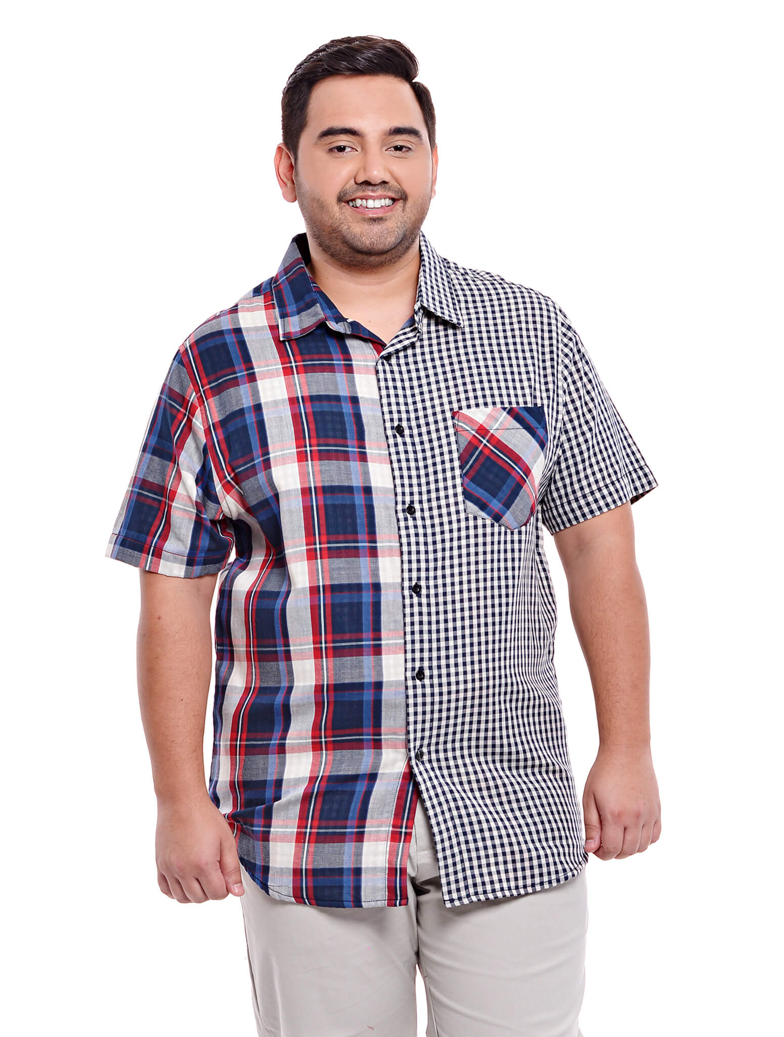 Jazz & Co Men Plus Size Double cloth short sleeve shirt in Navy