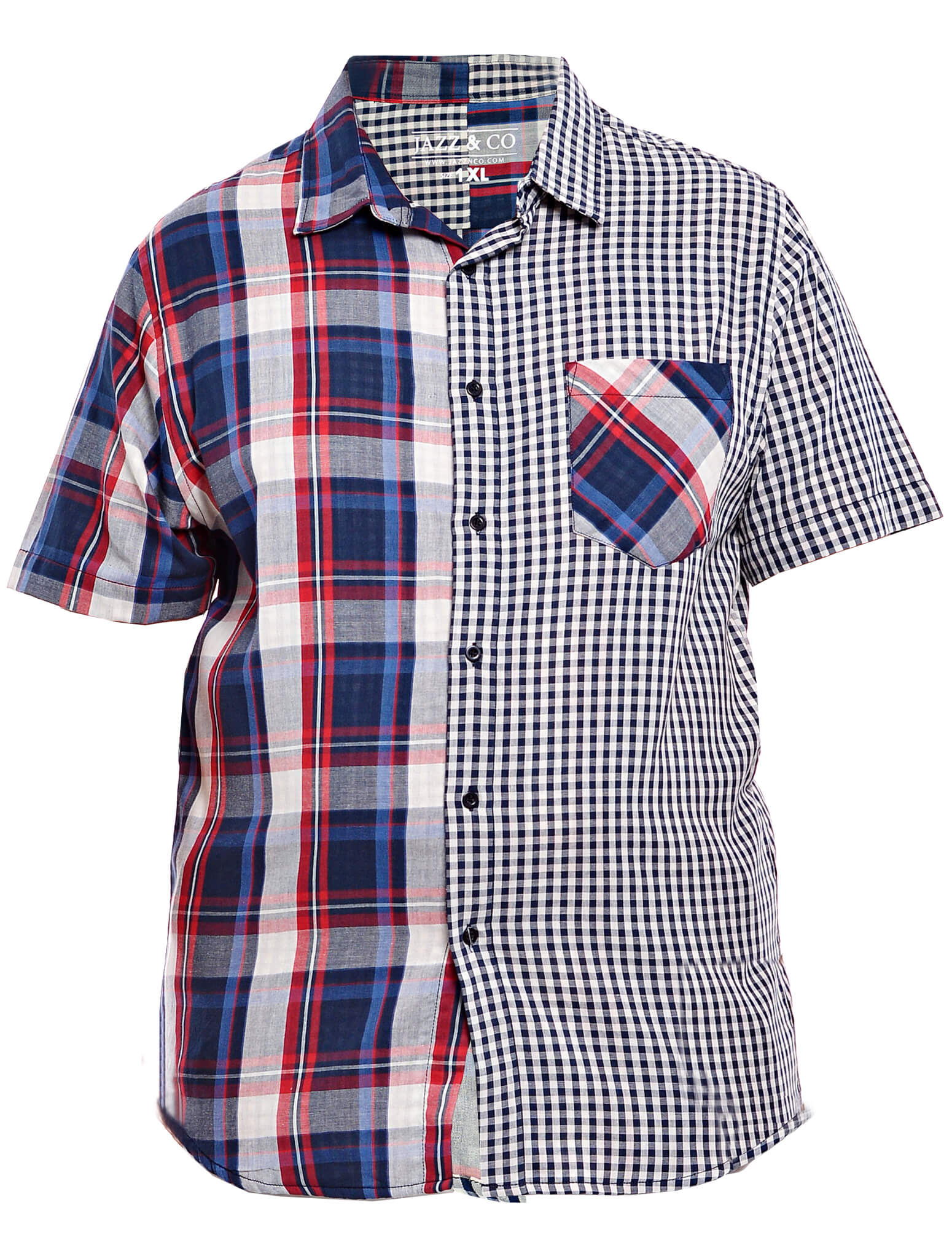 Jazz & Co Men Plus Size Double cloth short sleeve shirt in Navy