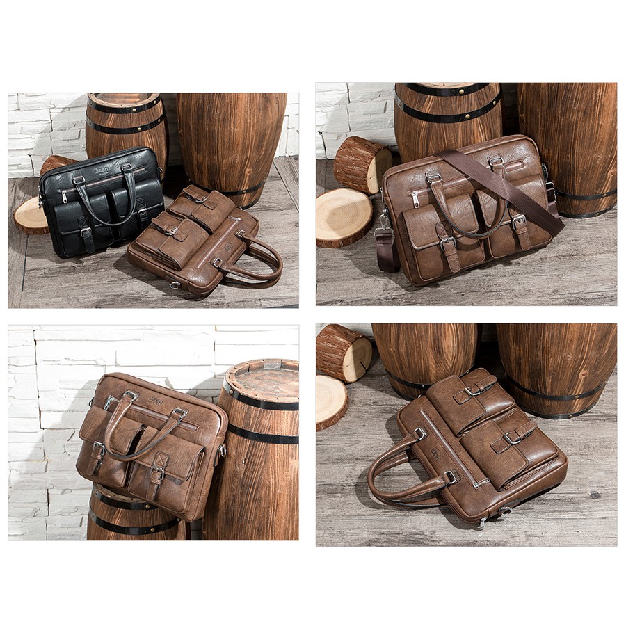 Jeep Buluo Men Business Vintage Briefcase Leather Shoulder Sling Messenger Bag