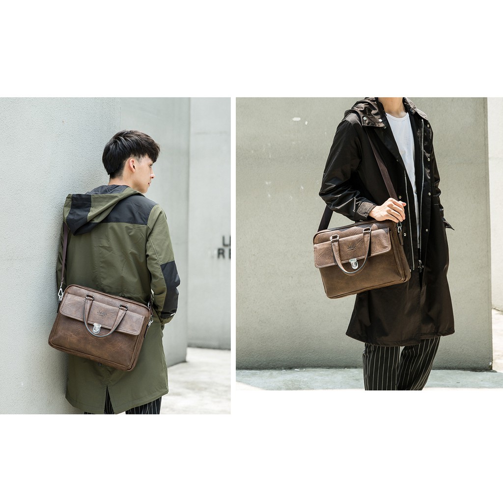 Jeep Buluo Men Business Vintage Briefcase Leather Sling Shoulder Messenger Bag
