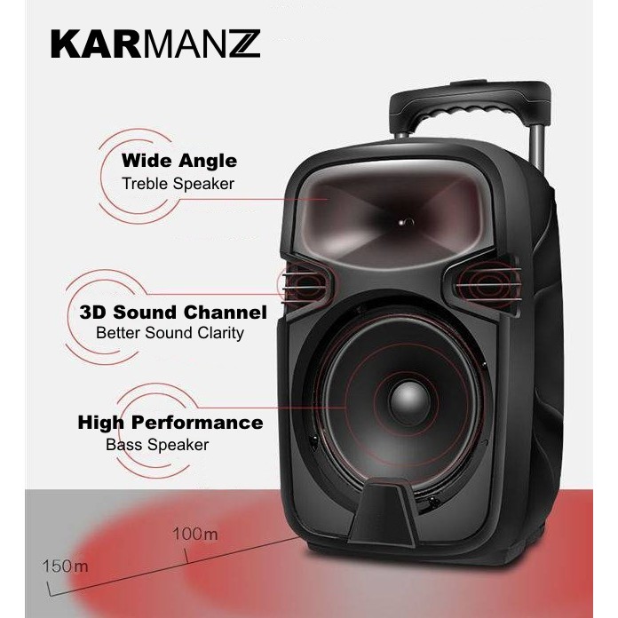 KARMANZ 12 inch Portable Trolley Speaker Amplifier Karaoke + 2 Wireles