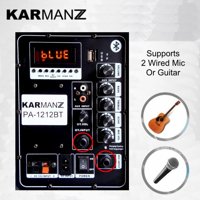 KARMANZ 12 inch Portable Trolley Speaker Amplifier Karaoke + 2 Wireles